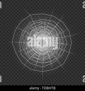 bullet hole in glass on transparent background . Template for your design Stock Vector