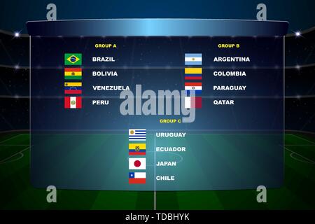 South America soccer cup groups. All flags Stock Vector