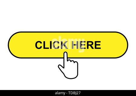 Click here button with hand icon . Template for your design Stock Vector