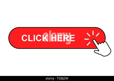 Click here button with hand icon . Template for your design Stock Vector