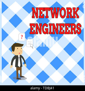 Handwriting text writing Network Engineers. Conceptual photo Technology professional Skilled in computer system Young Male Businessman Office Worker S Stock Photo