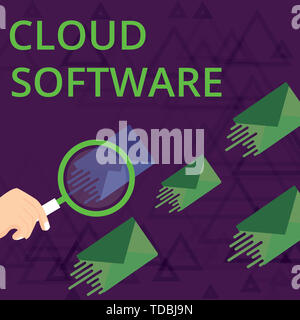 Text sign showing Cloud Software. Business photo showcasing Programs used in Storing Accessing data over the internet Magnifying Glass on One Differen Stock Photo