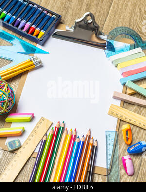 various colorful drawing tools. Mock up Stock Photo
