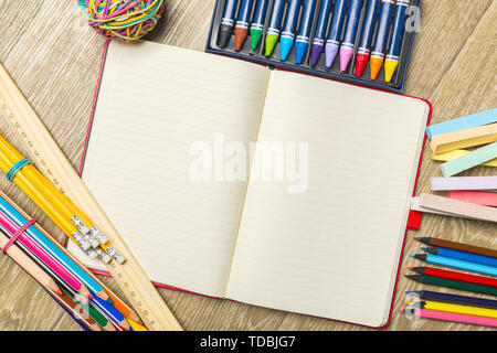 various colorful drawing tools. Mock up Stock Photo