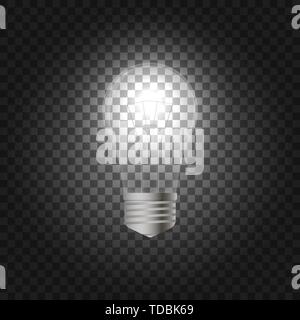 Realistic light bulb on dark background. vector Stock Vector