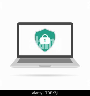 Secure laptop icon with shadow. Vector eps10 Stock Vector