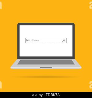 Search in laptop icon with shadow. Vector Stock Vector