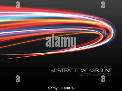 Abstract color light fast speed curve motion on black technology luxury background vector illustration. Stock Vector
