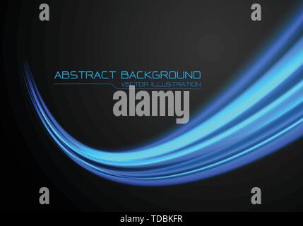 Abstract blue light fast speed curve motion on black technology luxury background vector illustration. Stock Vector