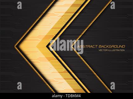 Abstract yellow arrow direction with circuit line pattern on black design modern technology futuristic background vector illustration. Stock Vector