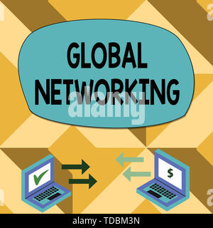 Text sign showing Global Networking. Business photo showcasing Communication network which spans the entire Earth WAN Exchange Arrow Icons Between Two Stock Photo