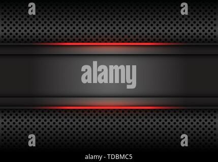 Abstract dark gray banner on black circle mesh with red light design modern futuristic technology background vector illustration. Stock Vector