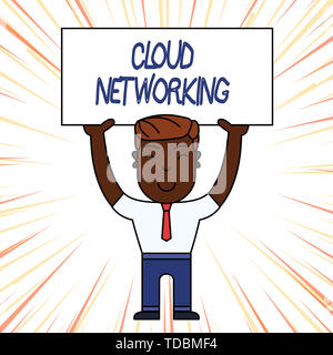 Conceptual hand writing showing Cloud Networking. Concept meaning is term describing access of networking resources Smily Man Standing Holding Placard Stock Photo
