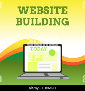 Text sign showing Website Building. Business photo showcasing tools that typically allow the construction of pages Open Modern Laptop Switched On with Stock Photo
