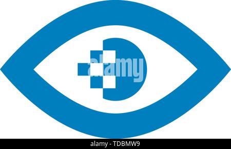 Eye pixel pupil icon in flat style. Vector illustration on white background. Stock Vector