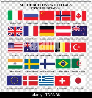 Bright set of banners with flags. Colorful illustration with flags of the world for web design. Vector illustration with transparent background. Stock Vector