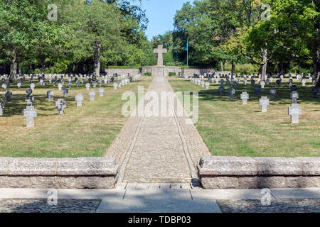 Monument and headstones at German WW2 Cemetery Sandweiler in Luxembourg Stock Photo