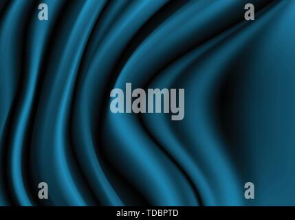Abstract dark blue fabric satin wave luxury background vector illustration. Stock Vector