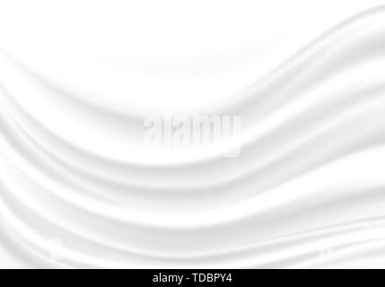 White fabric satin wave background texture vector illustration. Stock Vector