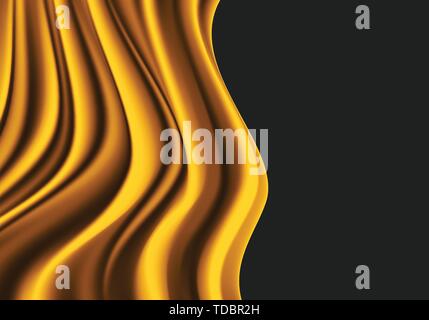 Gold fabric silk satin wave soft on dark grey blank space luxury background texture vector illustration. Stock Vector