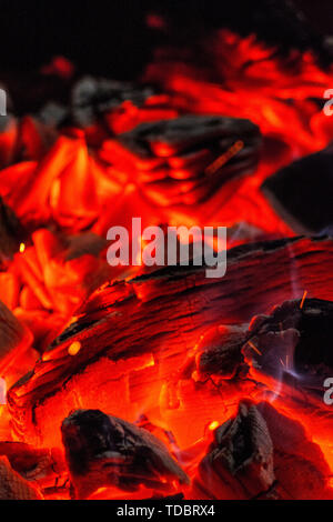 Charcoal. Burning horn, Burning coals in the grill Stock Photo