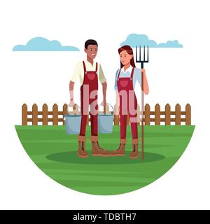 Farmers working in farm cartoons Stock Vector