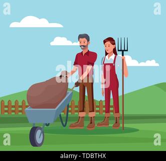 Farmers working in farm cartoons Stock Vector