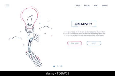 Creativity - line design style isometric web banner Stock Vector