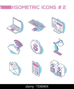Technology and office work - line design style isometric icons Stock Vector