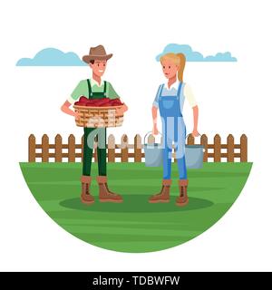 Farmers working in farm cartoons Stock Vector