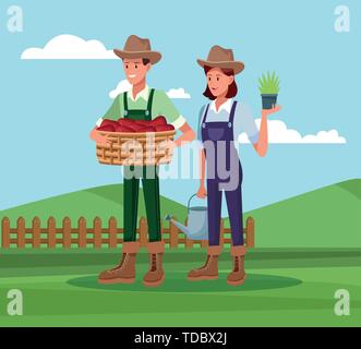 Farmers working in farm cartoons Stock Vector