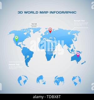 World map infographic with Globe icons Stock Vector