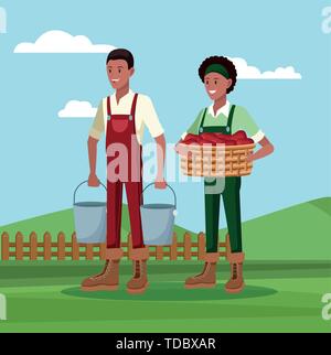 Farmers working in farm cartoons Stock Vector