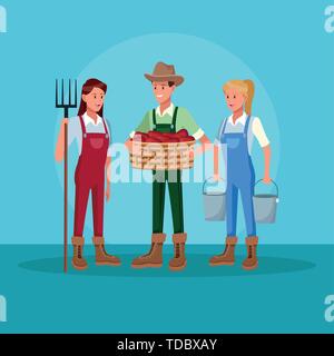 Farmers working in farm cartoons Stock Vector