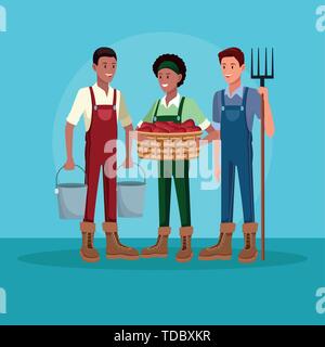 Farmers working in farm cartoons Stock Vector