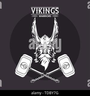 Vikings warriors printed tshirt template Stock Vector