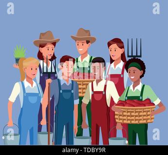 Farmers working in farm cartoons Stock Vector