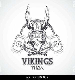 Vikings warriors printed tshirt template Stock Vector