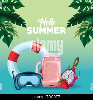 Hello summer poster card cartoons Stock Vector