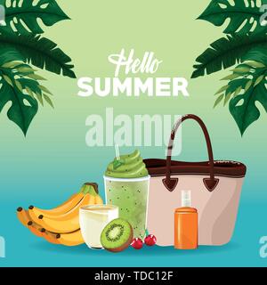 Hello summer poster card cartoons Stock Vector