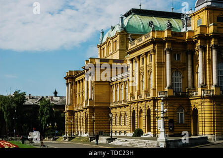 Zagreb, Croatia - June 14, 2019: Side of building the National Theater of Croatia at sunset. Stock Photo