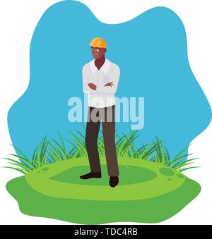 afro male builder constructor worker on the lawn vector illustration ...