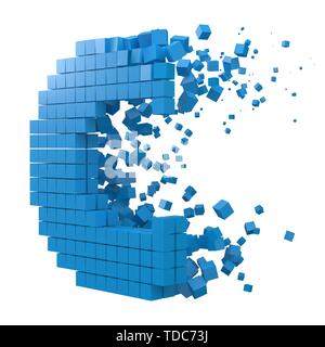 letter C shaped data block. version with blue cubes. 3d pixel style vector illustration. suitable for blockchain, technology, computer and abstract th Stock Vector