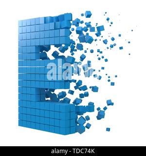 letter E shaped data block. version with blue cubes. 3d pixel style vector illustration. suitable for blockchain, technology, computer and abstract th Stock Vector
