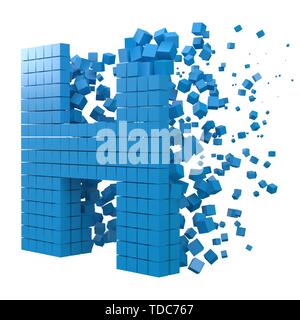 letter H shaped data block. version with blue cubes. 3d pixel style vector illustration. suitable for blockchain, technology, computer and abstract th Stock Vector
