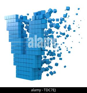 letter V shaped data block. version with blue cubes. 3d pixel style vector illustration. suitable for blockchain, technology, computer and abstract th Stock Vector