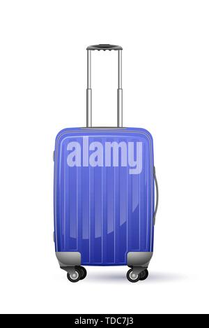 Realistic plastic case on wheels. The body is green. For vacation, business trip or travel. Stock Vector