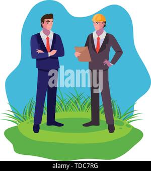 engineers builders workers on the lawn vector illustration design Stock Vector