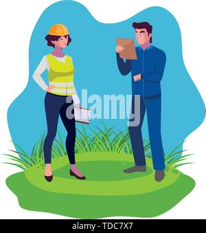 builder constructor with engineer on the lawn vector illustration ...