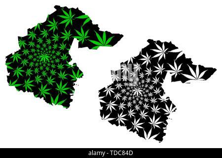 Tyumen Oblast (Russia, Subjects of the Russian Federation, Oblasts of Russia) map is designed cannabis leaf green and black, Tyumen Oblast map made of Stock Vector